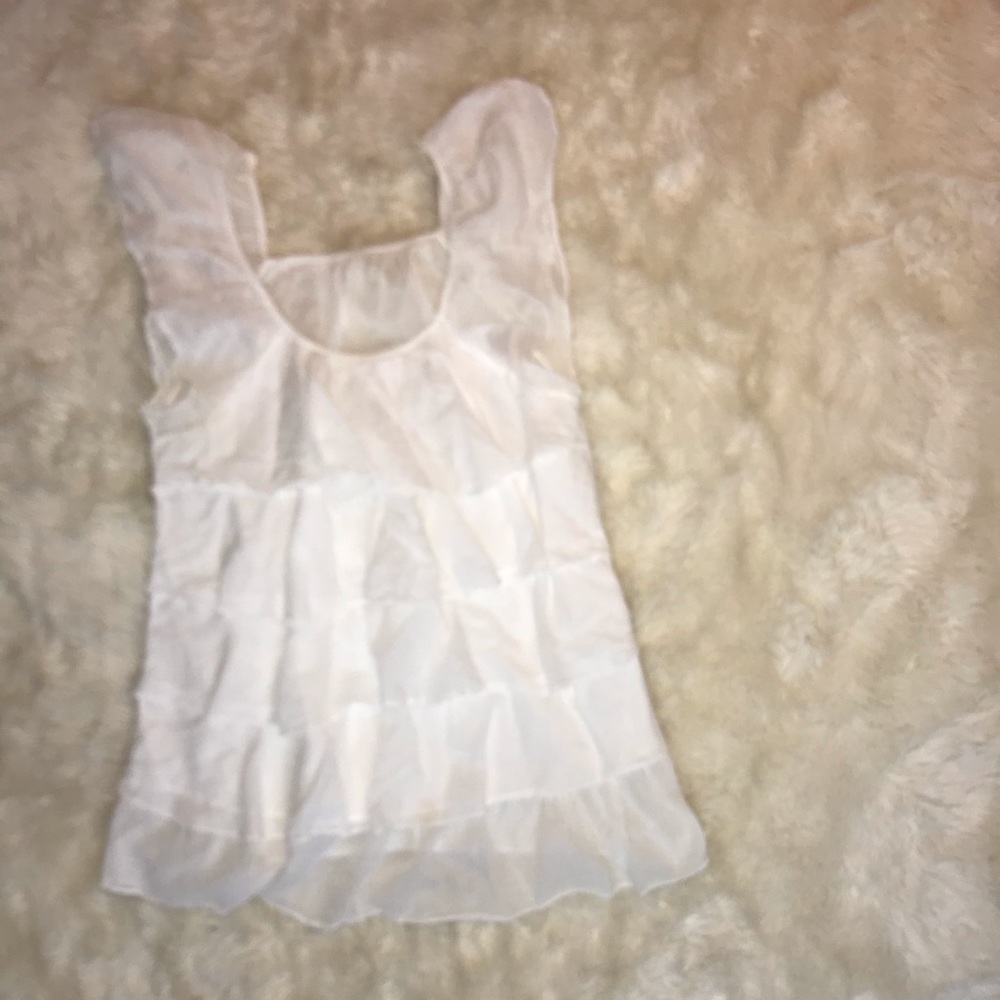 Silk and cotton blend white ruffle blouse